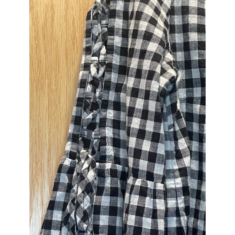 Madewell Gingham Check Tie Sleeve Blouse Black White 3/4 Bell Sleeve Top Small - Picture 2 of 6